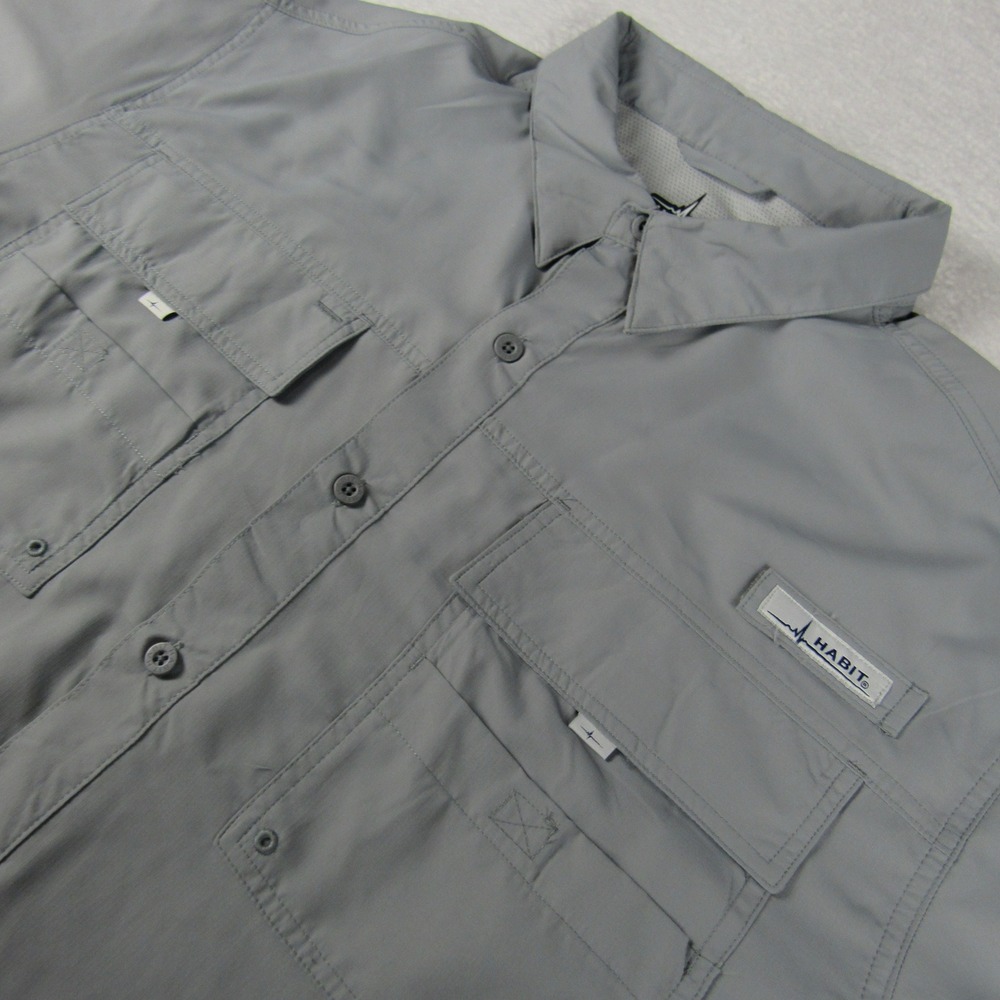 Habit Fishing Shirt Mens 2XL Gray UPF 40+ Long Sleeve Utility Button Up